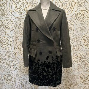 Banana Republic double breasted wool blend floral hem olive green coat